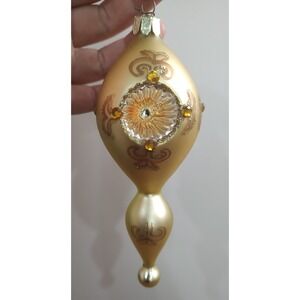 VTG SANTAS BEST Yellow Indent Mercury Glass Christmas Ornament Finial Gold B18